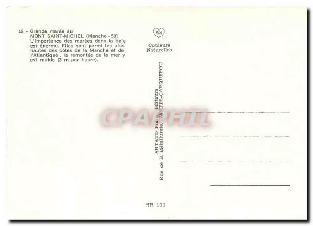 Monte Saint-Michel — Maré alta — Editora ARATAUD, série HR 103 - Verso