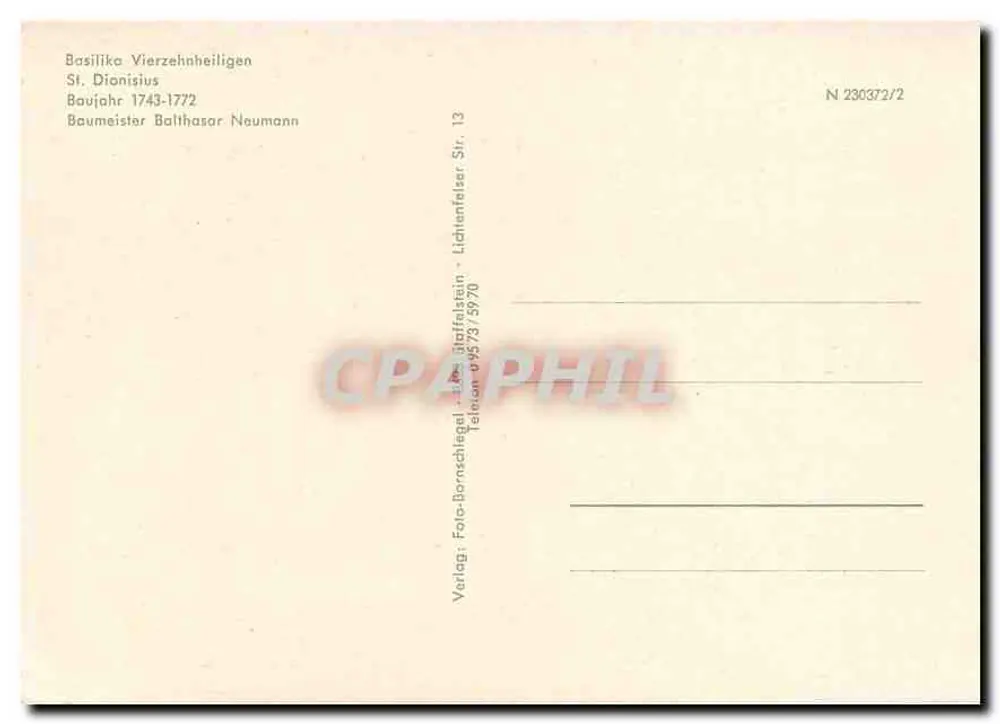 Estátua de São Dionísio — Basílica dos Dezoito Santos — editor Balthasar Naumann, n° 230372/2 - Verso