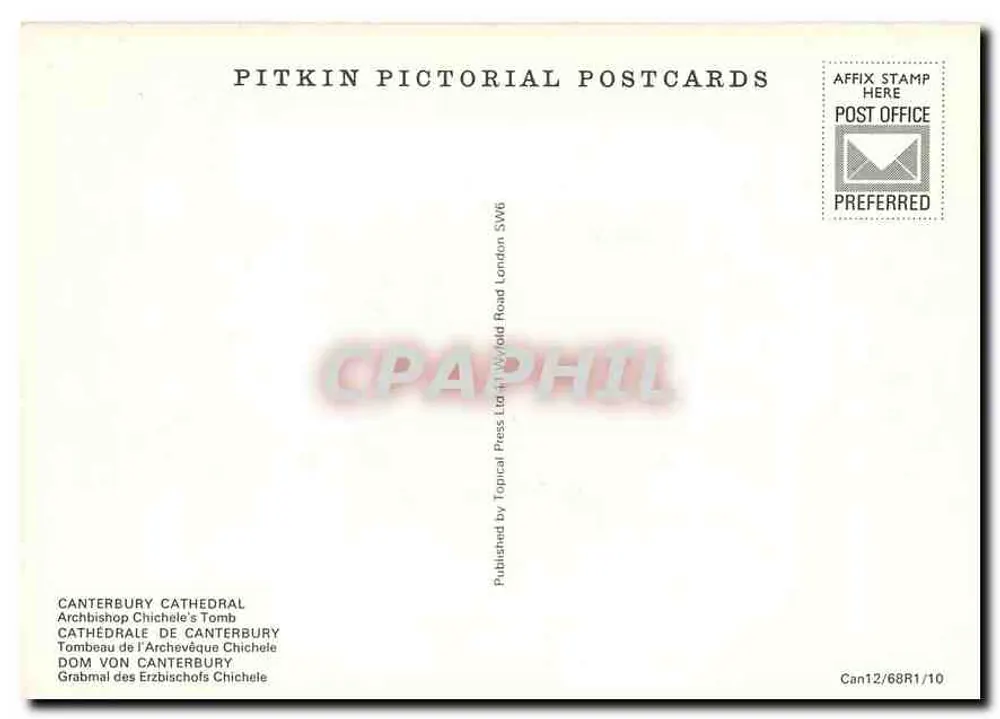 Tomb of Archbishop Chichele — Canterbury Cathedral — Pitkin Pictorial Postcards - Back