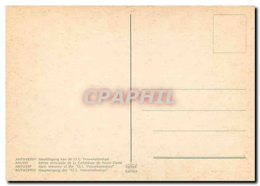 Portail principal de la cathédrale Notre-Dame d'Anvers — éditeur Petit & Cie, n° 930/104 - Verso