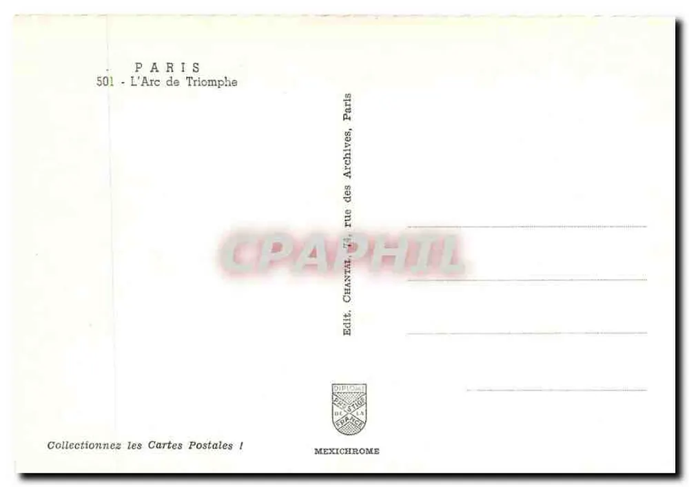 Arco do Triunfo — Paris — Editor: Mexichrome, n° 501 - Verso