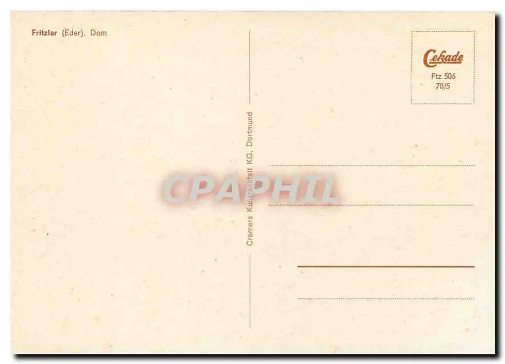 Fritzlar (Eder). Catedral — editor Cramer's Kustodialt KG, Dortmund — n° de série 70/5 - Verso