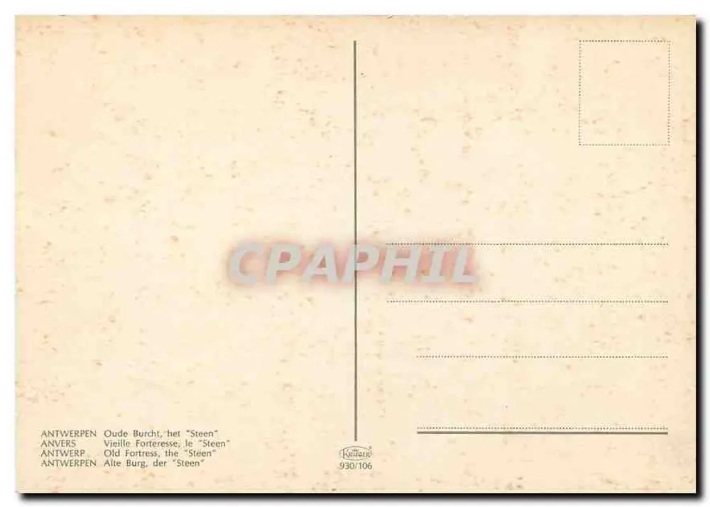 Antwerpen - Velha Fortaleza, o "Steen" — editor Kollaux, n° 930/106 - Verso