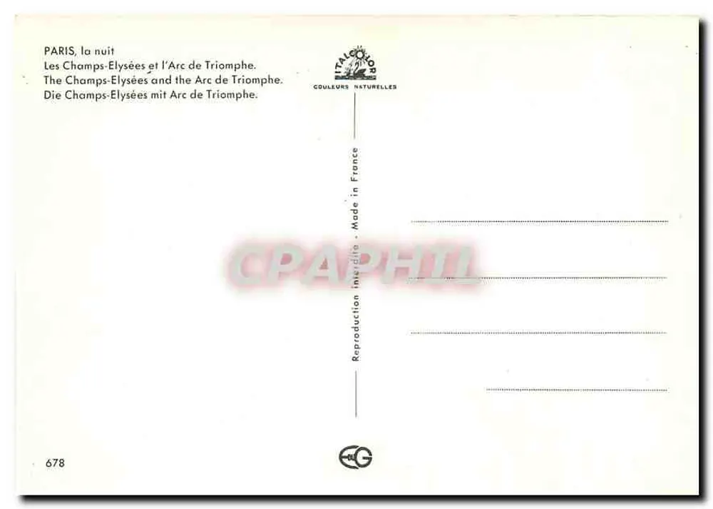 Paris, à noite — Os Campos-Élisée e o Arco do Triunfo — TALECOURT COULEURS NATURELLES, n° 678 - Verso