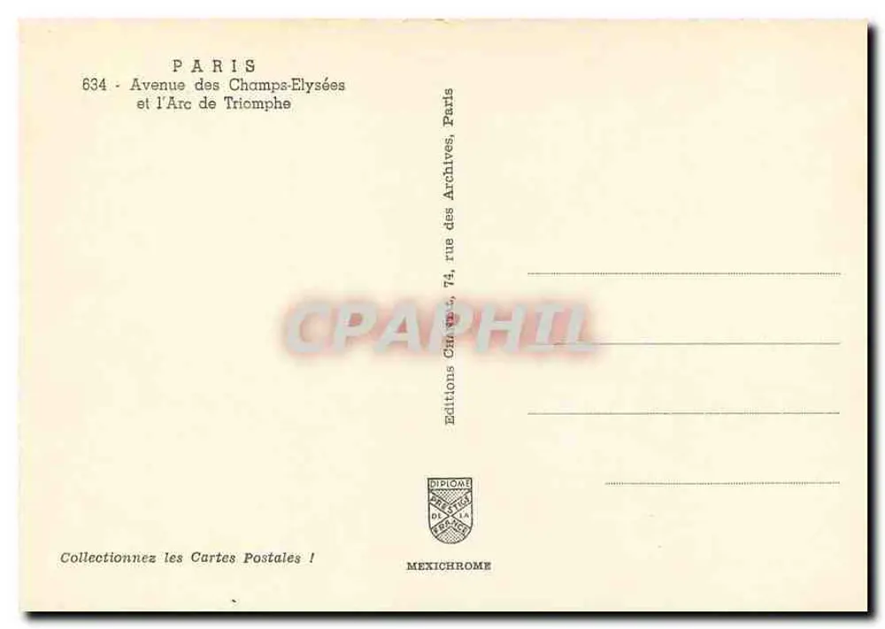 Paris - Avenida dos Campos Elísios e o Arco do Triunfo — Éditions Diplôme - Verso