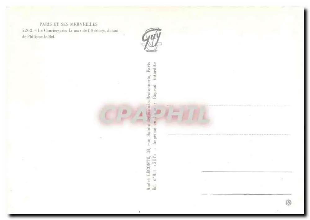 A Conciergerie: a torre da Hora, datada de Felipe o Belo — André LECORTÉ, n°5262 - Verso