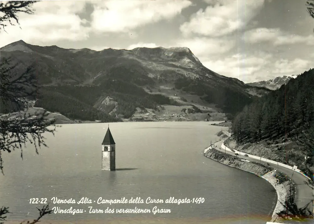 Venosta Alta — Campanile della Curon allagata 1490 — Foto Rapper, CRESCHER Merano - Recto