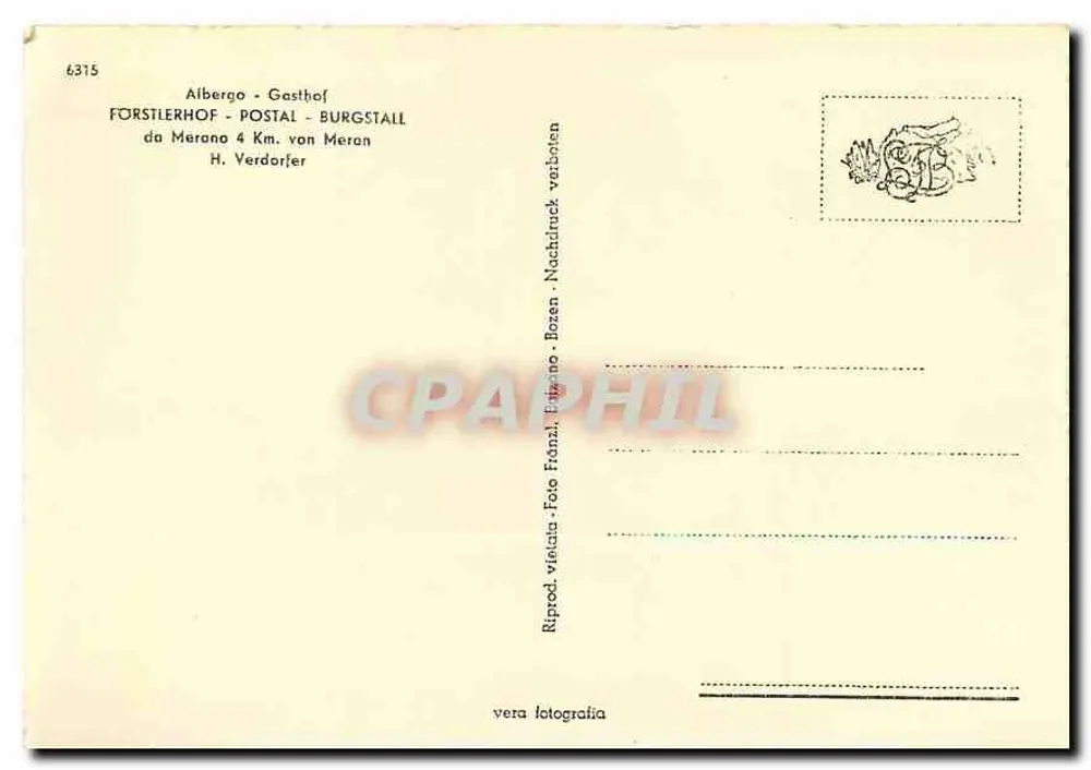 Albergo - Gesthof — FÖRSTLERHOF — a 4 km de Merano — H. Verdorfer — n° 6315 - Verso