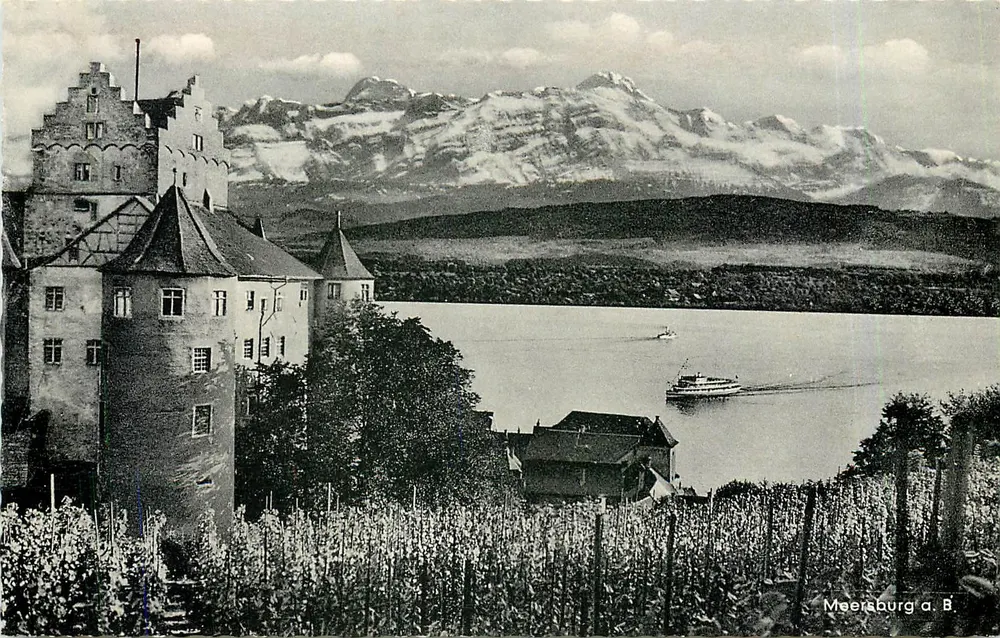 Meersburg a. B. — Altes Schloss mit schneebedeckten Bergen — Vintage Postcard/Antike Ansichtskarte, Verlag Kagnau/Bodensee, n° 1209 - Vorderseite