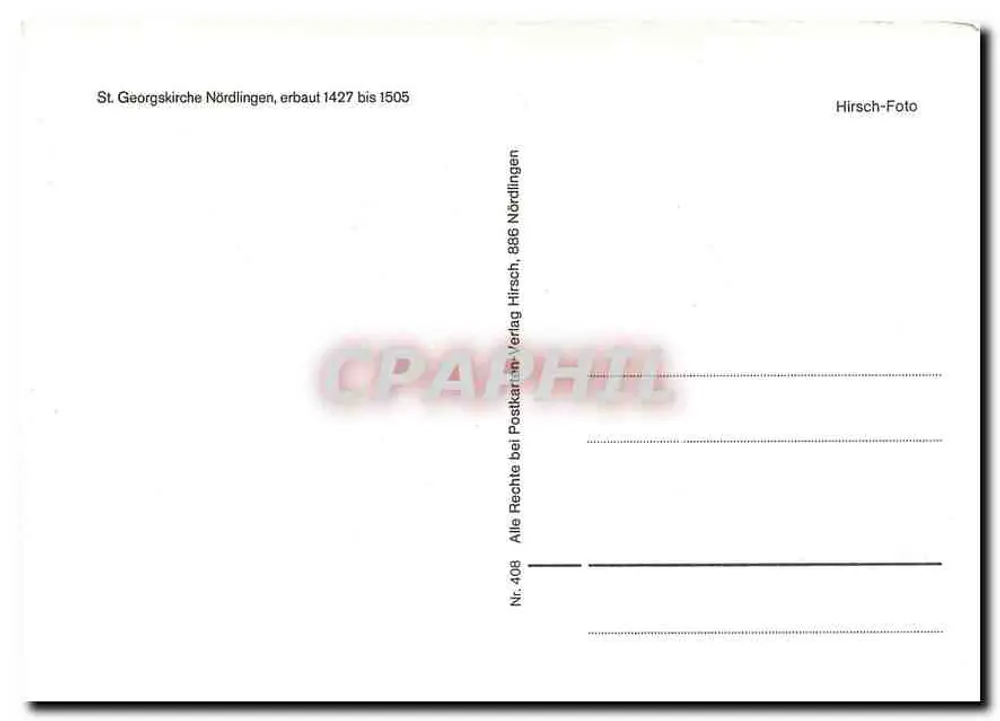 St. Georgskirche Nördlingen — éditeur Hirsch-Foto, n° 408 - Verso