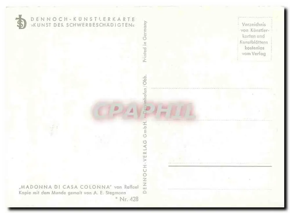 Madonna di Casa Colonna — cópia pintada por A. E. Stegmann — Dennoch-Verlag, n° 428 - Verso