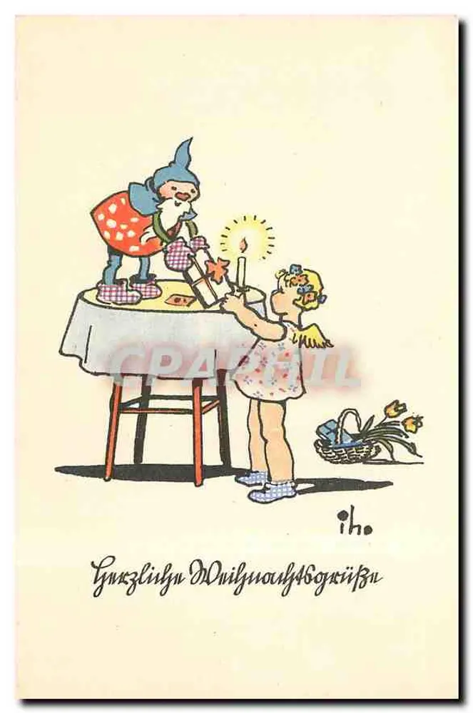 Fada e gnomo — cena de festa — IHO- Künstlerkarten, n° 502 - Frente
