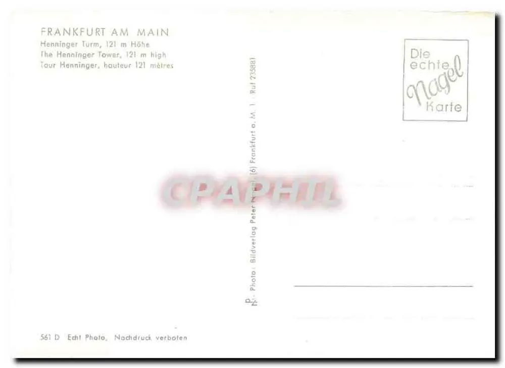 Frankfurt am Main — Turm Henninger, 121 m hoch — Bildverlag Peter Nagel, Nr. 561 - Rückseite