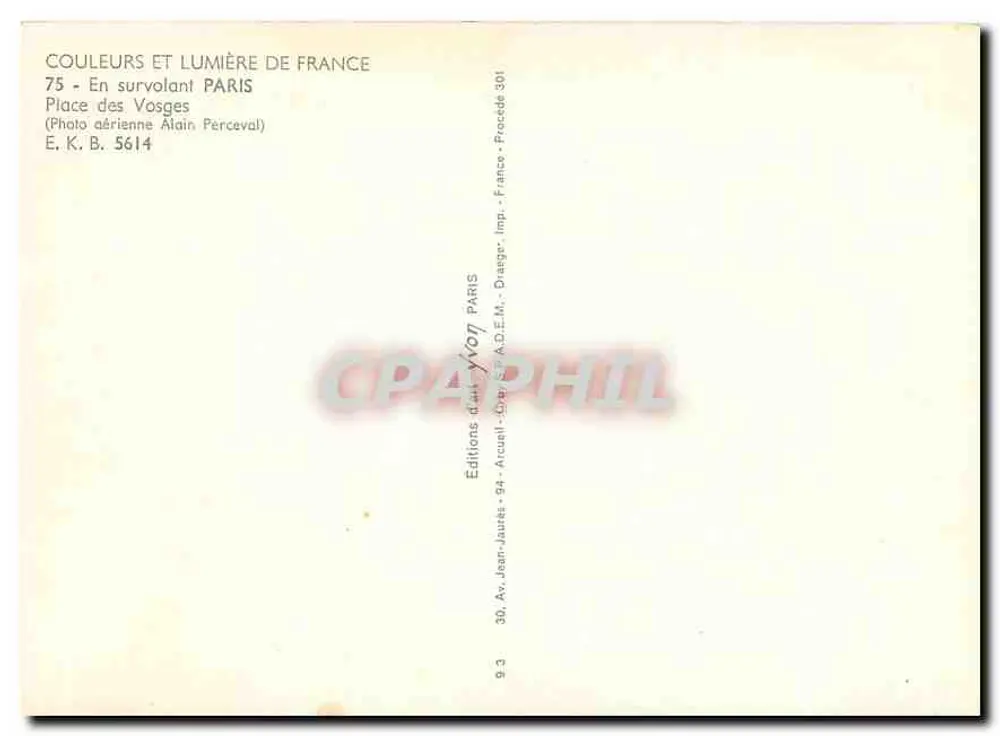 Place des Vosges — Paris — Edições d'Art Yvonn - Verso