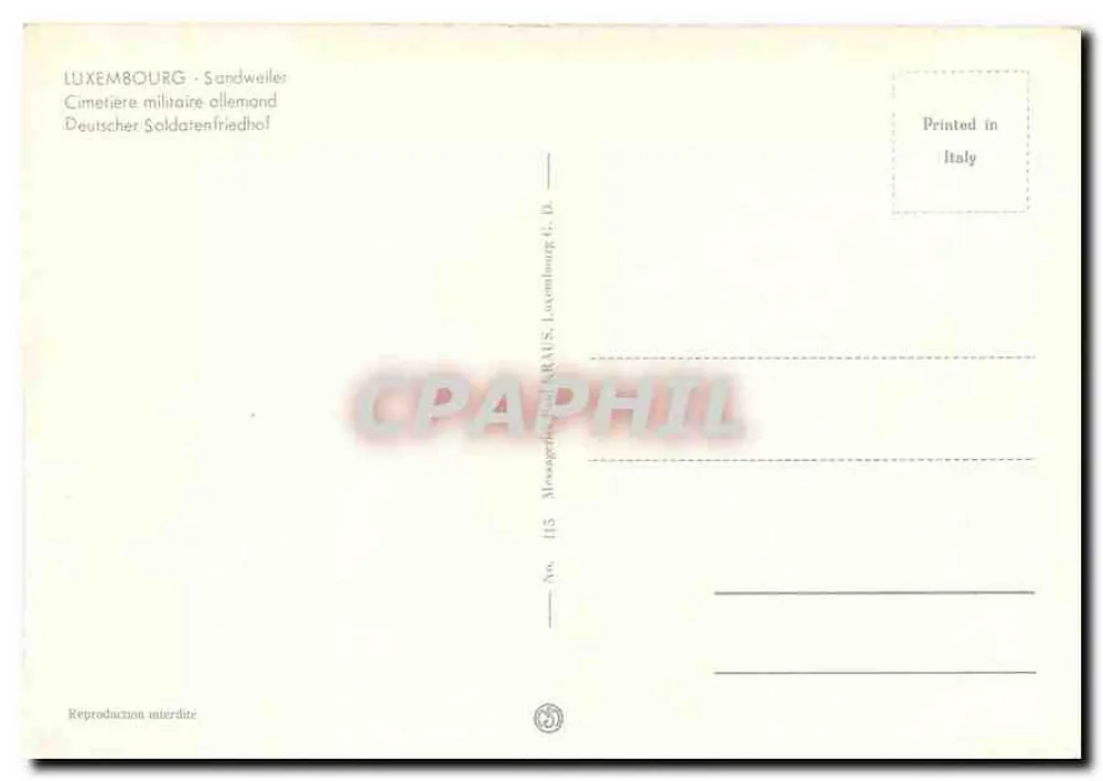 Cemitério militar alemão em Sandweier — Luxemburgo — n° 115 - Verso