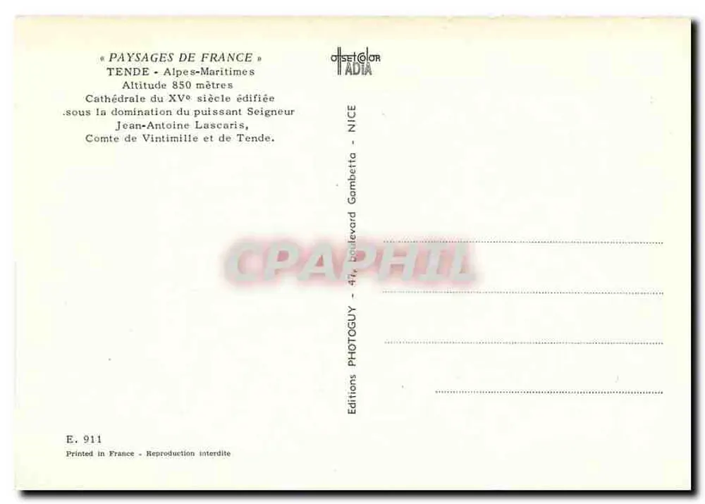 Wnętrze katedry Tende — wydawca Photo Cuy — nr E.911 - Rewers