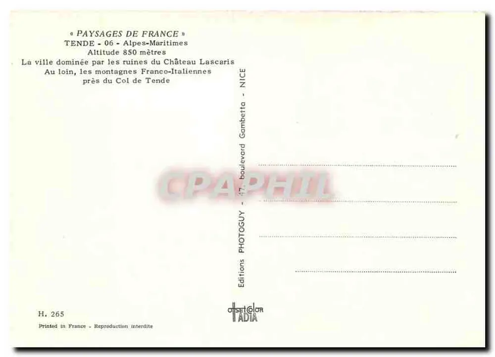 Tende — Alpes-Maritimes — Éditions Photoguy - Rückseite