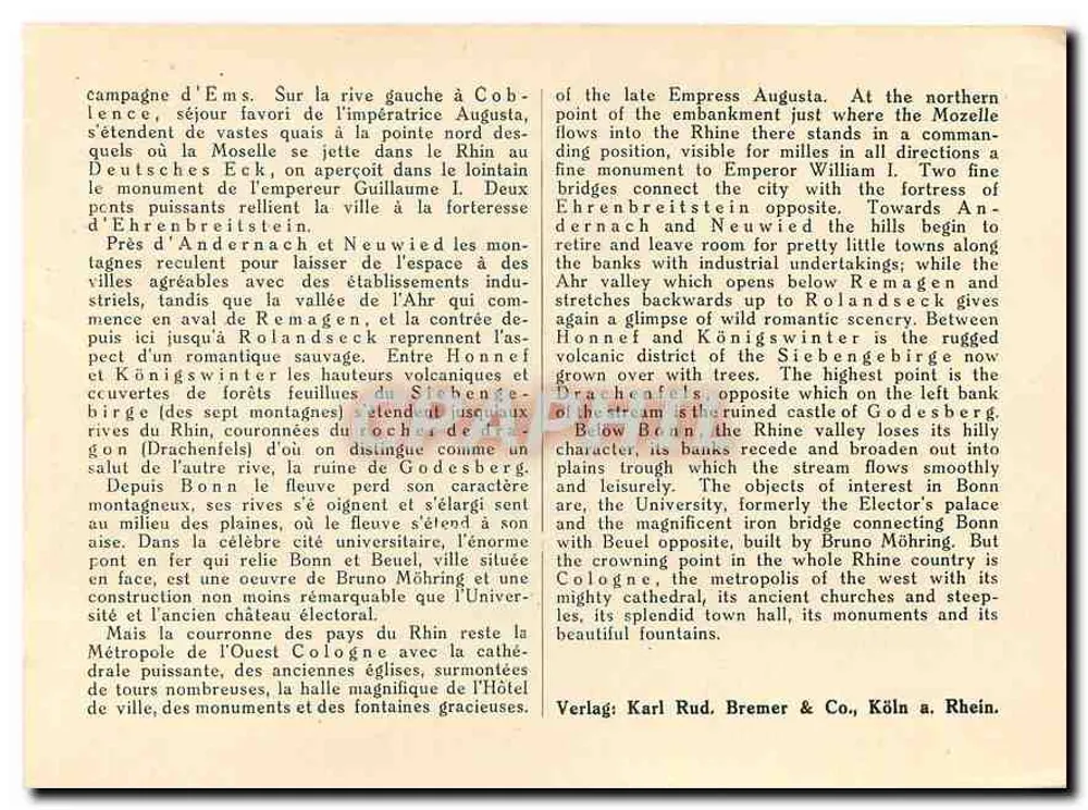 मैनच (मैंज) — राइन के दृश्य सहित जहाज — वर्लाग कार्ल रुड. ब्रेमर & को., कॉलन ए. राइन - पीछे