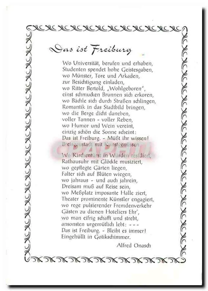 Freiburg — Poème de Alfred Onasch — éditeur A. Onasch, Freiburg - Recto