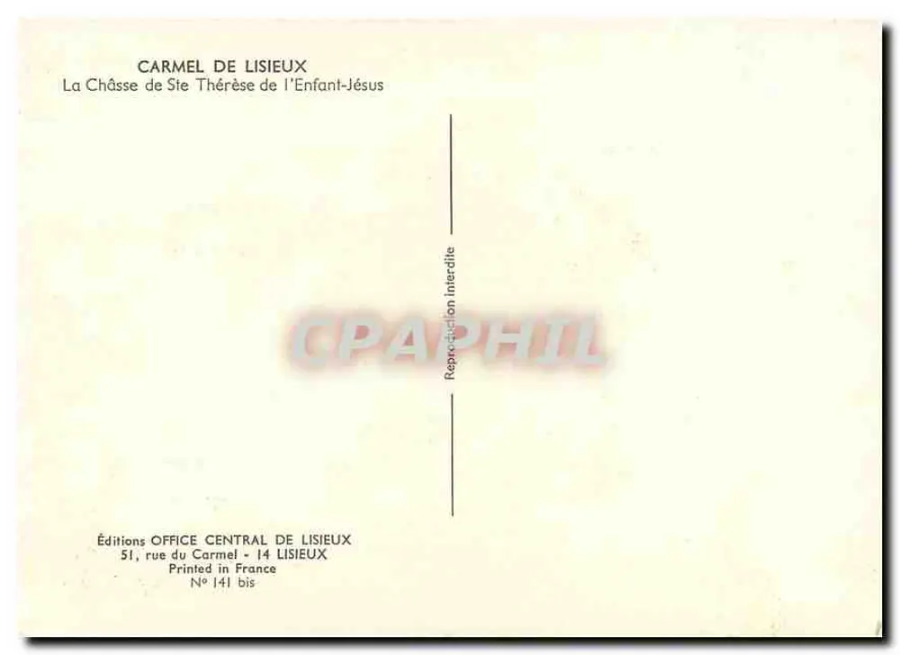 La Châsse de Sainte Thérèse de l'Enfant-Jésus — Carmel de Lisieux — Éditions Office Central de Lisieux, N° 141 - Verso