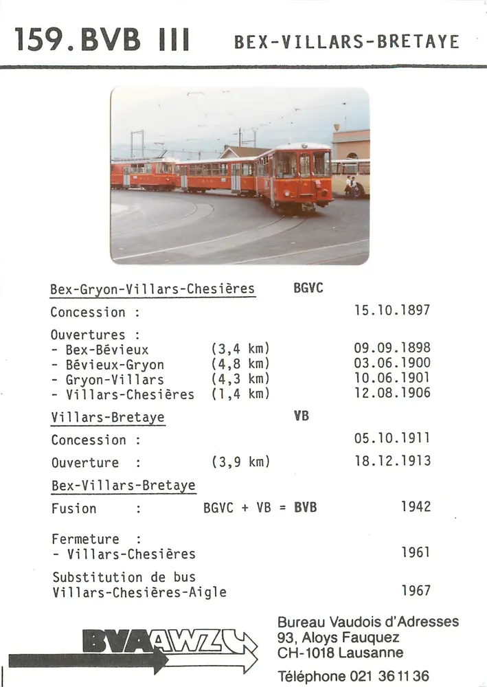Bex-Villars-Bretaye — Tramwaj — Bureau Vaudois d'Adresses, Lausanne - Awers