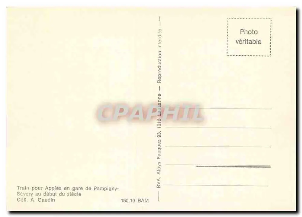 Pampigny-Sévery — Gare — Éditeur Aloys Fauquez, n° 150.10 BAM - Verso