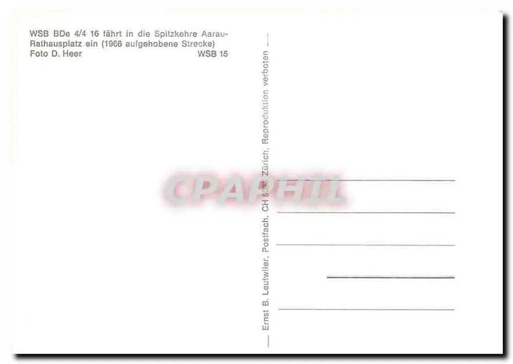Tramway WSB BDe 4/4 16 — Aarauf, Rathausplatz — WSB 15, OH 8.33, Zürich - Verso