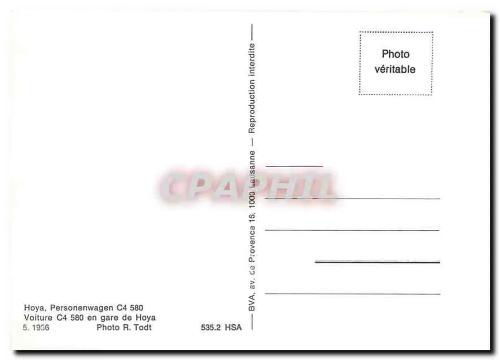 Voiture C4 580 — gare de Hoya — éditeur BVA, av. de Provence 18, 1000 Lausanne - Verso