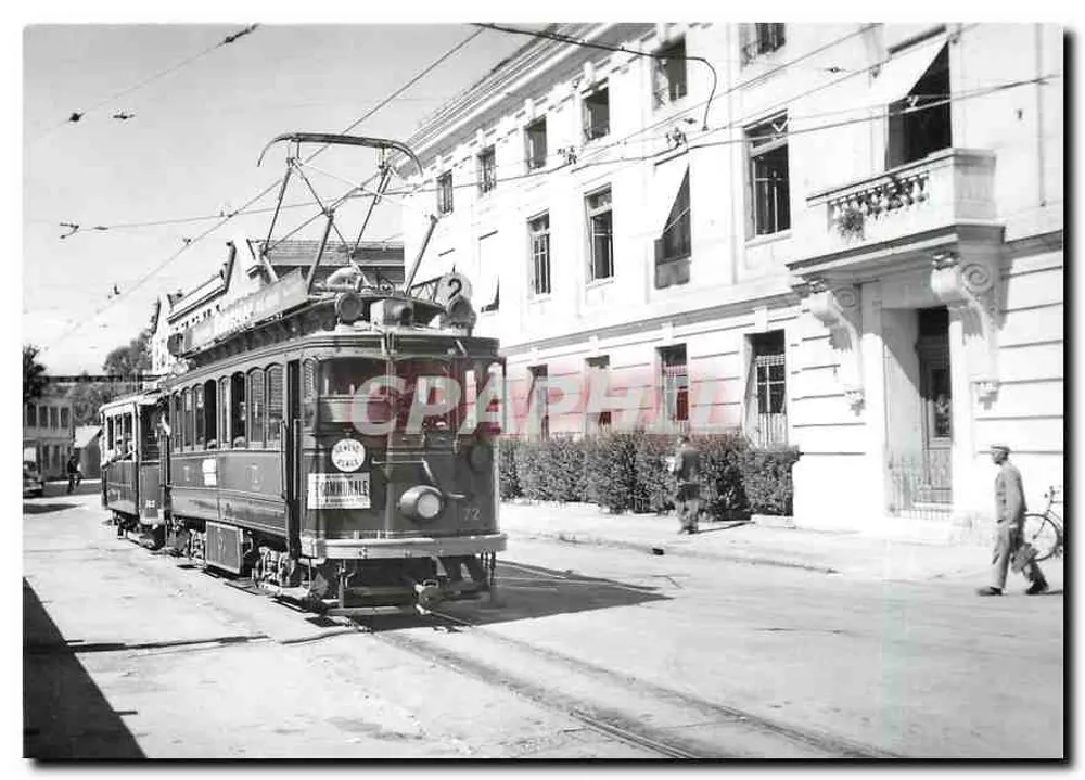 Tramway n°22 — supplément de midi devant le bâtiment administratif de la CGTE à la Jonction — photo J. Chapuis - Recto