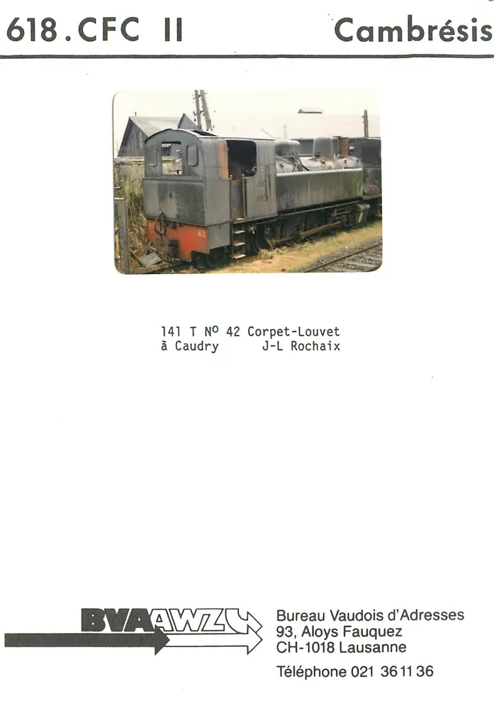 Lokomotive — CFC II, Cambrésis — Bureau Vaudois d'Adresses - Recto