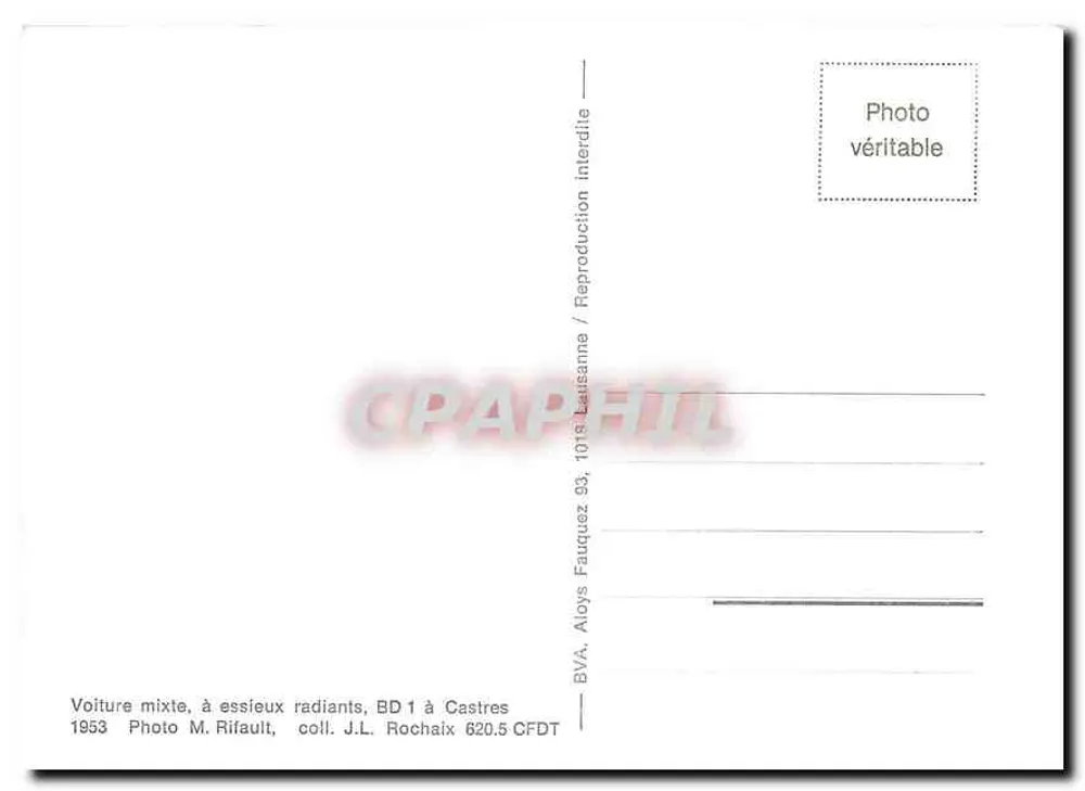 Gemischte Kutsche mit strahlenden Achsen — BD 1 in Castres — Foto M. Rifault, Sammlung J.L. Rochaix — 1018 - Rückseite