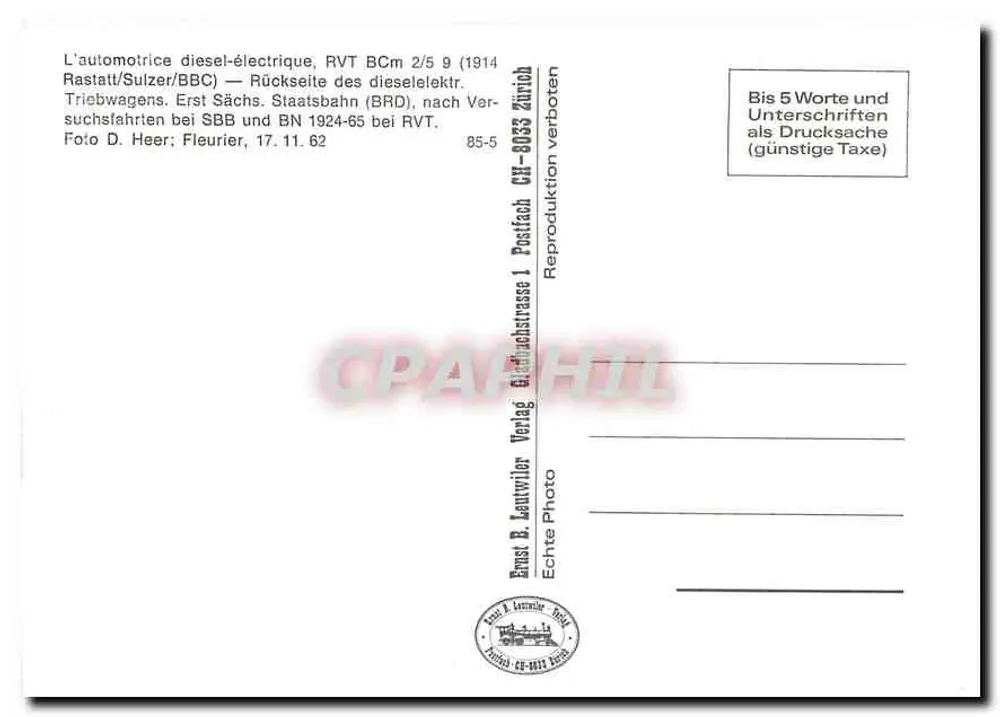 Automotriz diesel-elétrica RVT BCm 2/5 — Rücksseite des diesel-elektr. Triebwagens — Ernst B. Lennwiler Verlag - Verso