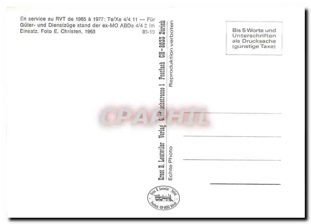 Train électrique T2 27 — ex-MO ABDe 4/4 — RVT, Suisse — Ernst B. Leunwiler Verlag - Verso