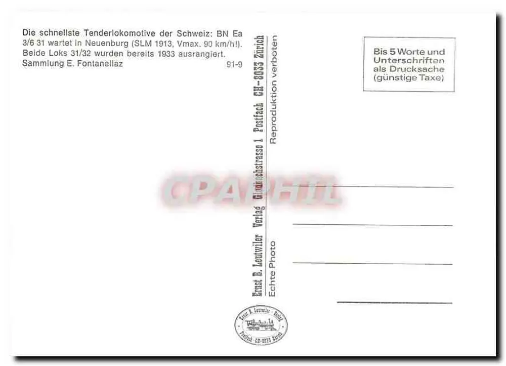Lokomotiva BN Ea 3/6 31 — Neuenburg — Ernst & Leuwiiler Verlag - Verso