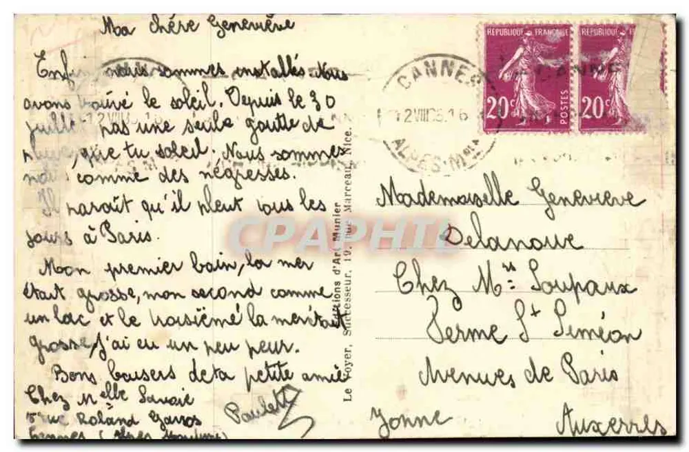 Cannes — Le casino et le Suquet — Photo Munier, n°178 - Verso