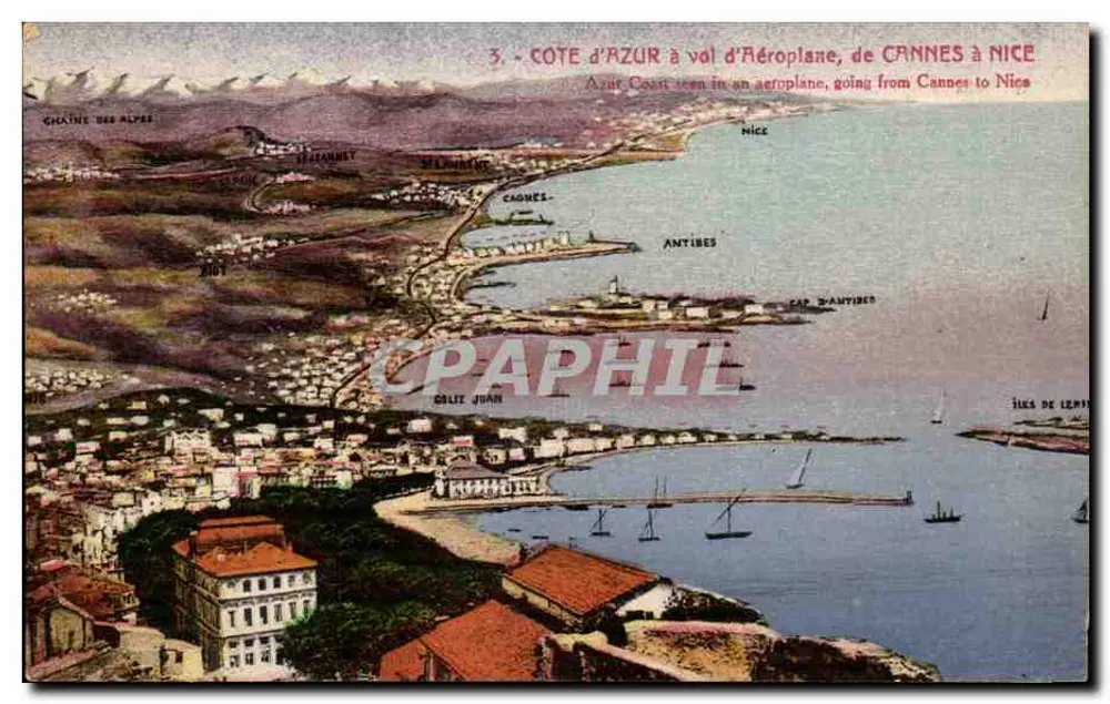 Costa Azul a partir de avião, de Cannes a Nice — Golfe Juan, editor Oslitz Juan, n°3 - Frente