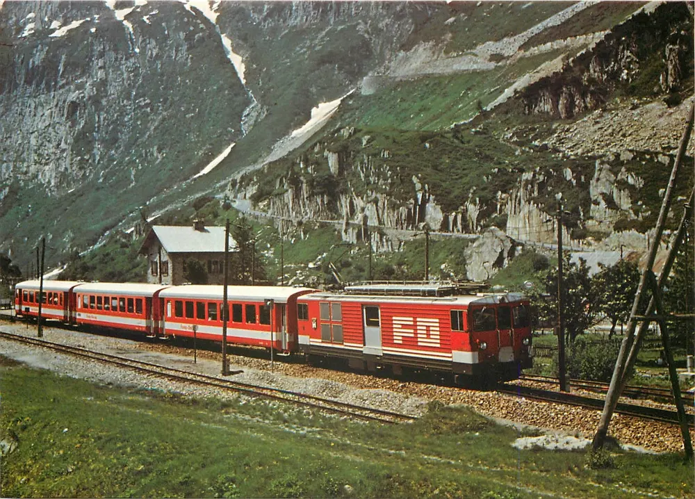 Train FO à Gletsch — SLM/BBC 1979 — Ernst B. Lenzwiler, Zurich - Recto