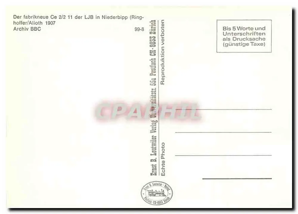 Tramway L.J.B. — Langenthal – Oensingen — Ce 2/2 n°11 — Ernst B. Leutwiler Verlag - Rückseite