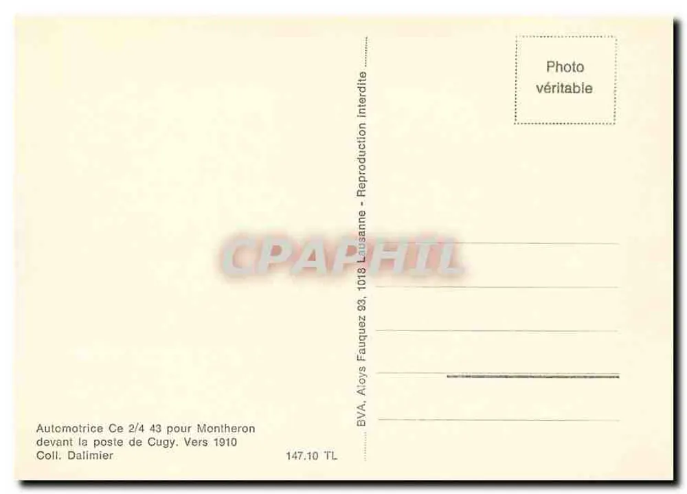Cuqy — Automotrice Ce 2/4 43 devant la poste — Steiner, phot., Lausanne. 569. - Verso