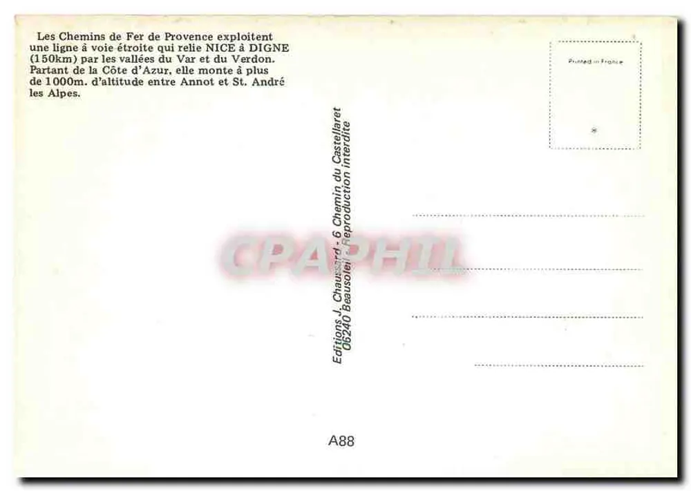 Le Fugeret — Chemins de Fer de Provence — Éditions J. Chausseard - Verso