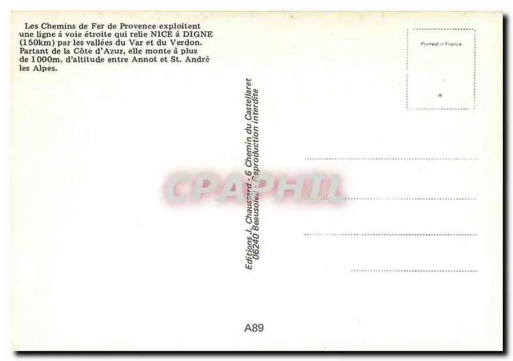 La moisson au Fugeret — Chemins de Fer de Provence — Éditions J. Chausard - Verso