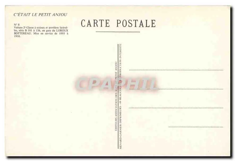Le Loroux-Bottereau (Loire-Inf.) — A Estação — Carruagem de 2ª Classe com eixos e portas laterais, série B 101 a 156 - Verso