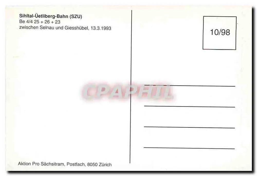 ट्रेन S10 यूएटलिबर्ग — सिहलतल-यूएटलिबर्ग-बान (SZU) — एक्शन प्रो सैच्सिट्रैम, 8050 ज़्यूरिख - पीछे