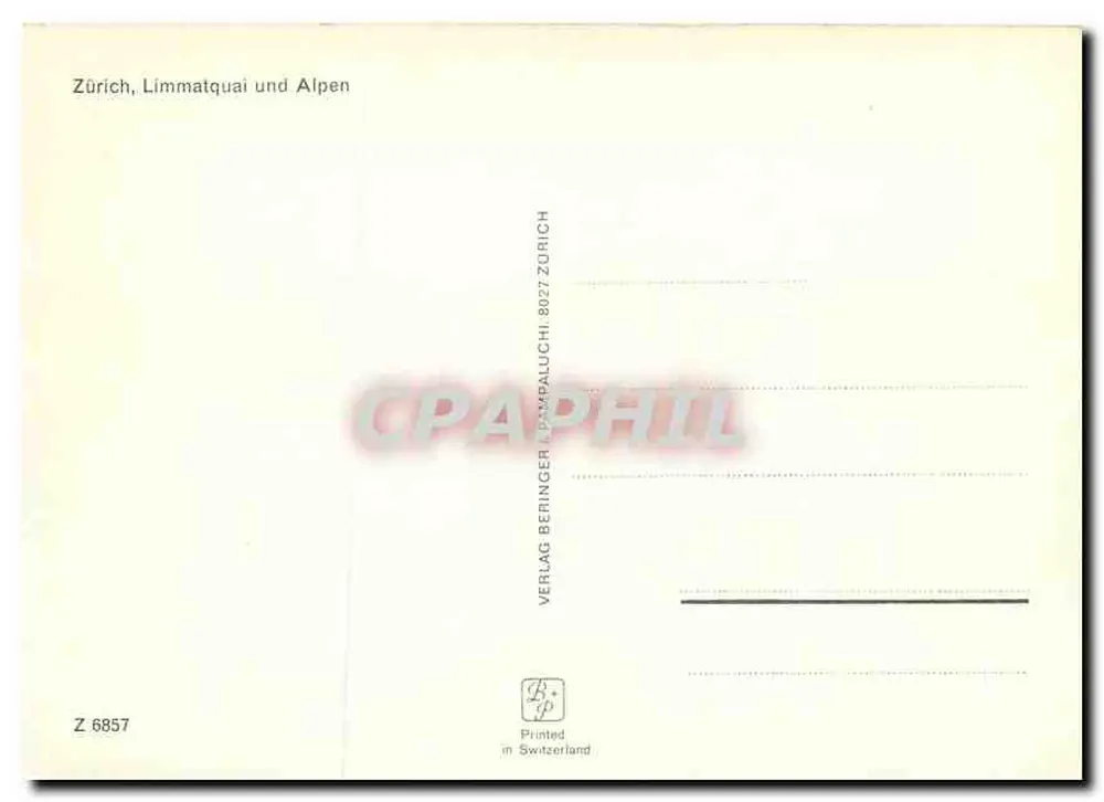 Zurich, Limmatquai en Alpen — Z 6857 — Verlag Beringer Zurich - Achterkant