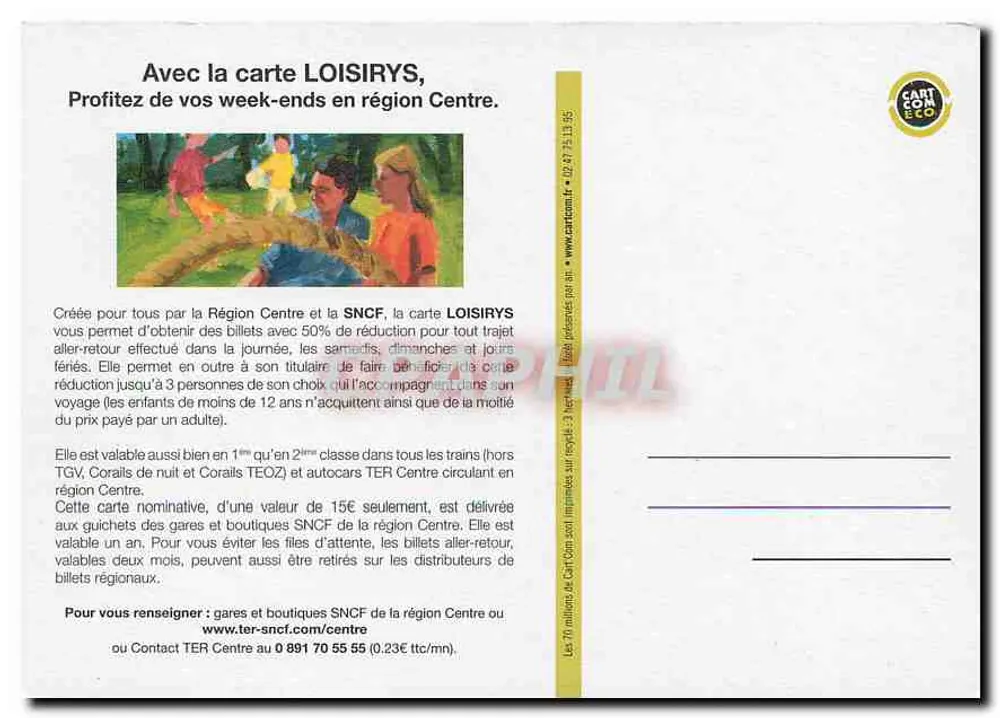 परिवार के साथ बच्चों के लिए एक बैठक — LOISIRYS कार्ड के लिए विज्ञापन — केंद्र क्षेत्र और SNCF - पीछे
