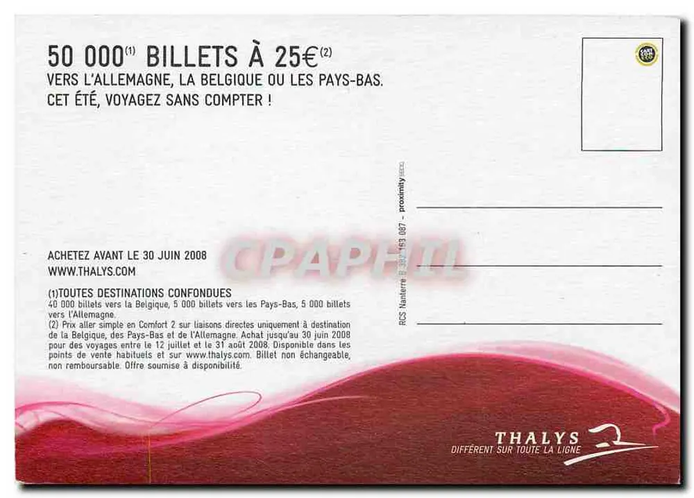 Promoção Thalys — 50 000 bilhetes a 25€ para a Alemanha, Bélgica ou Países Baixos - Verso