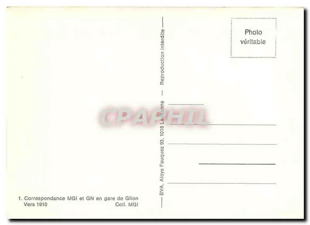 Correspondance MGI et GN en gare de Glion — BVA, Aloys Fauquez, 1018 Lausanne - Verso