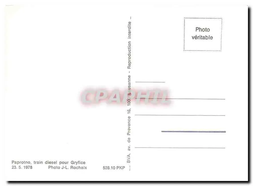 Peprotno — trem diesel para Gryfice — BVA, av. de Provence 16, 1000 Lausanne - Verso