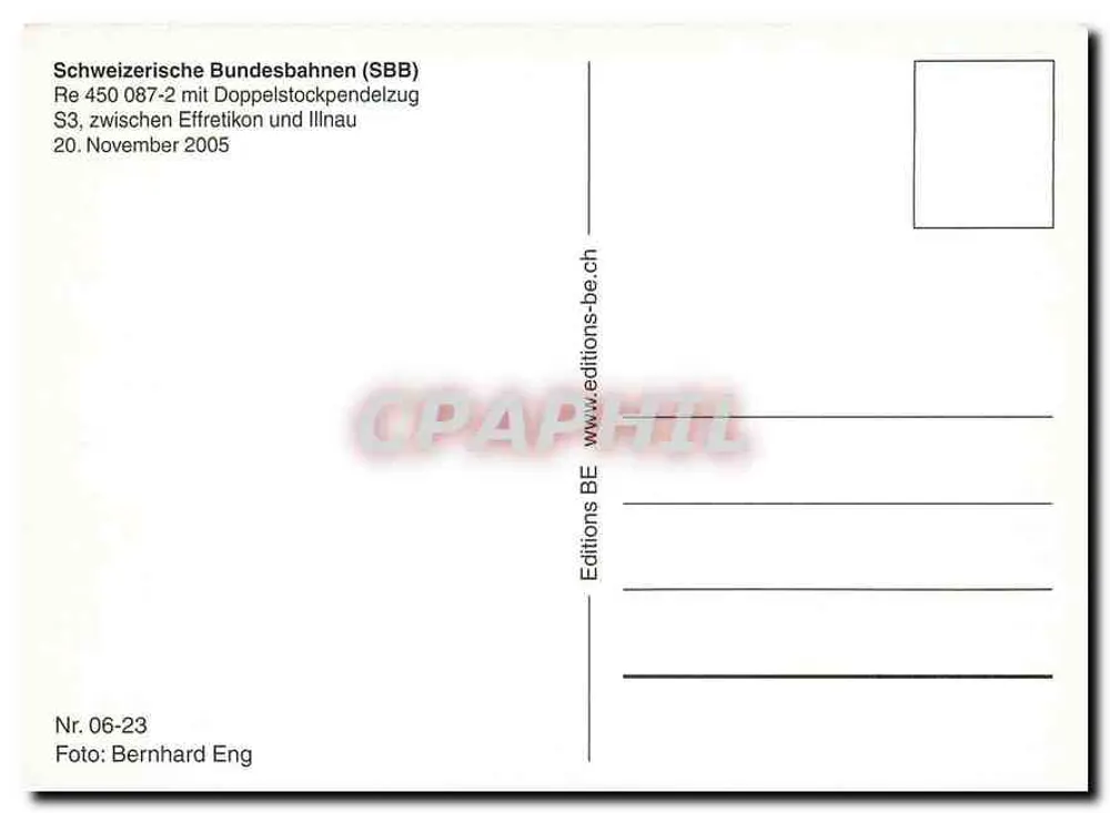 Re 450 087-2 — SBB CFF FFS — Doppelstockpendelzug S3 entre Effretikon e Illnau — Editions BE - Verso