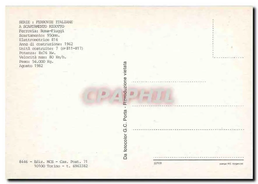 Train électrique STEFER 816 — Ferrovia Roma-Fiuggi — Éditeur MCS, Torino - Verso